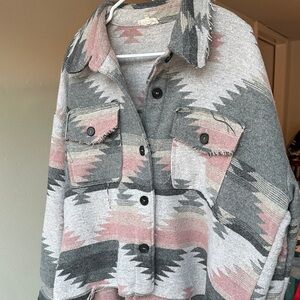 LA MIEL Gray and Pink Textured Jacket